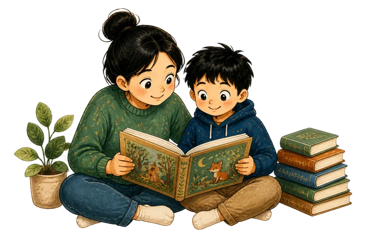 孩子和家长一起阅读绘本